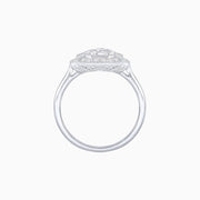 Art Deco-Inspired Cushion Halo Ring Mounting with Baguette and Round Diamonds Custom Center Stone | Bold Symmetry | Hand-Applied Milgrain - Shahin Jewelry